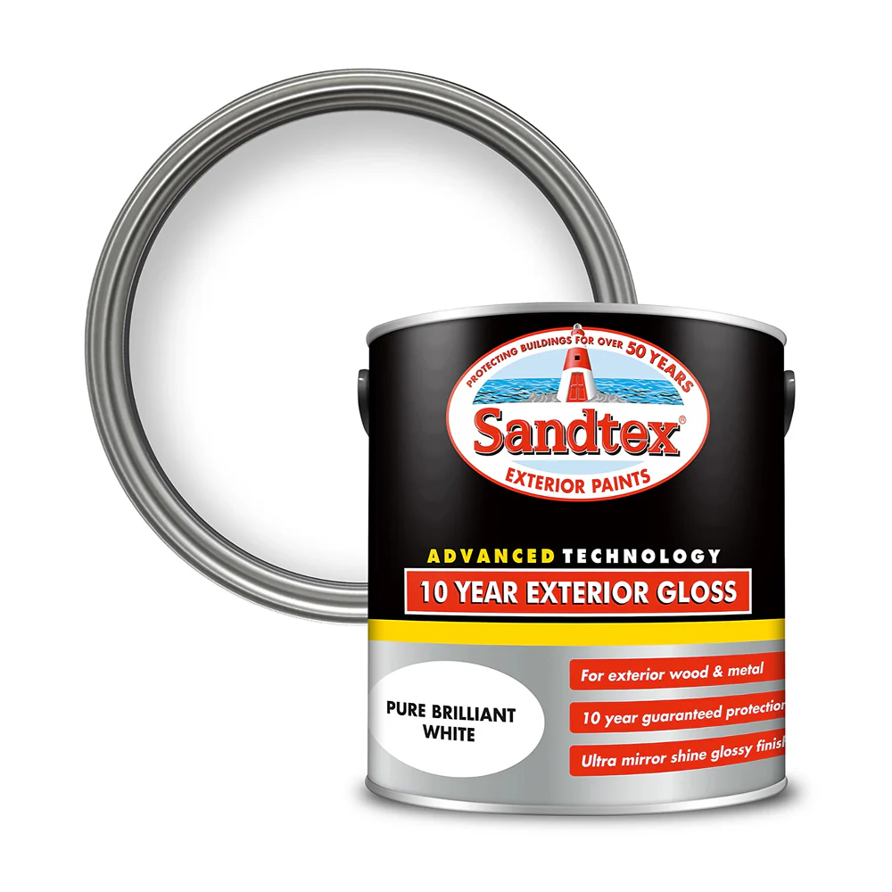 Sandtex Pure Brilliant White Exterior Gloss Paint | 2.5L, 10-Year Protection