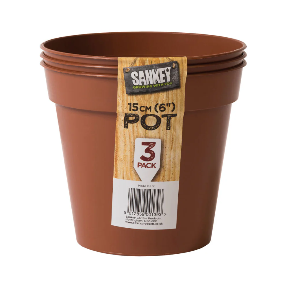 Sankey Terracotta-Style Stackable Grow Plant Pots | 15cm, Pack of 3