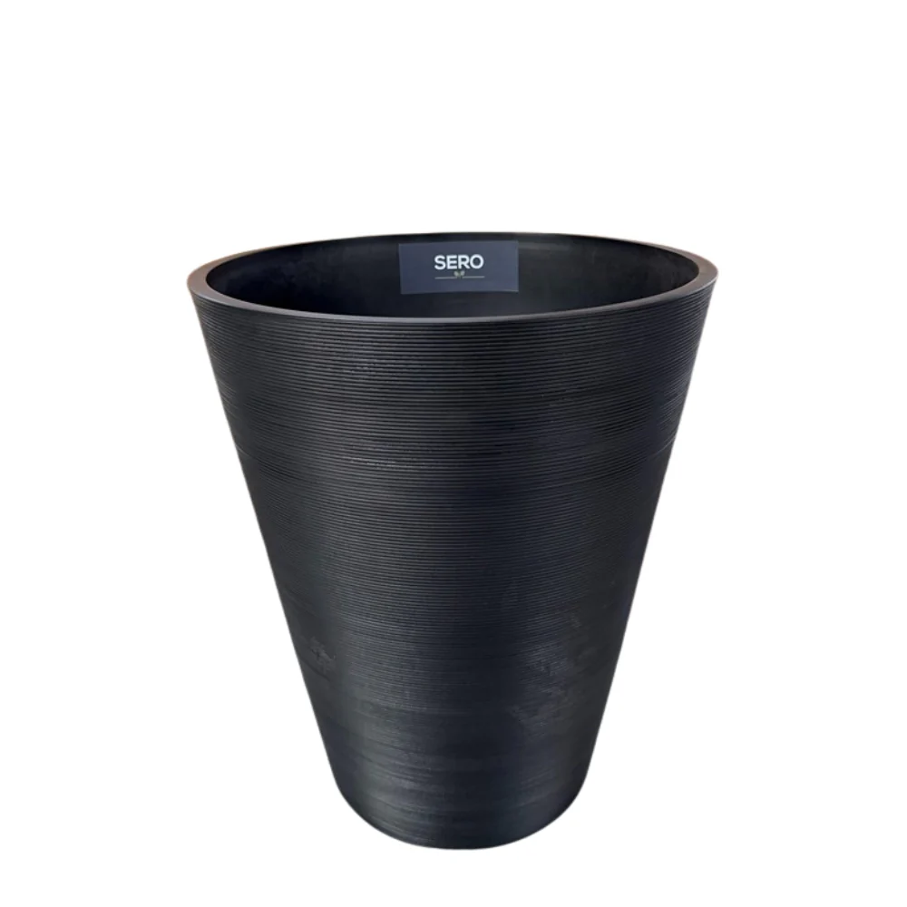 Sero Charcoal Ribbed Tapered Tall Planter | 39cm, Indoor and Outdoor Use