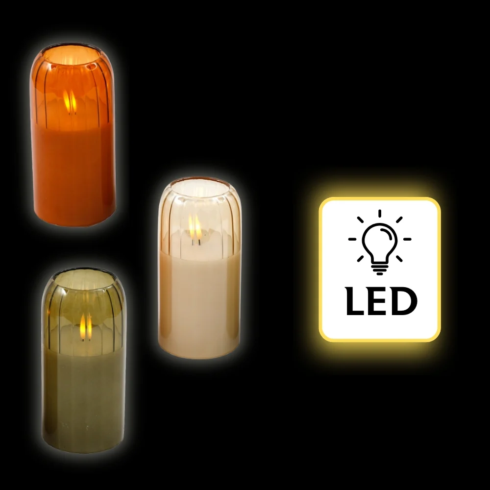 SIL LED Glass Tube Candle Set | Amber, Cream, Olive Green - Image 5