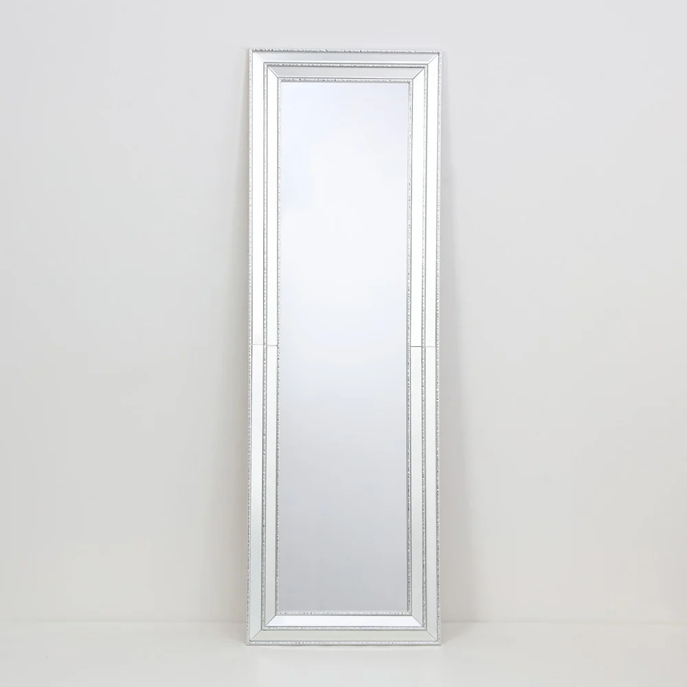 Silver Framed Full-Length Wall Mirror | 30 x 120cm, Bevelled Detail - Image 3