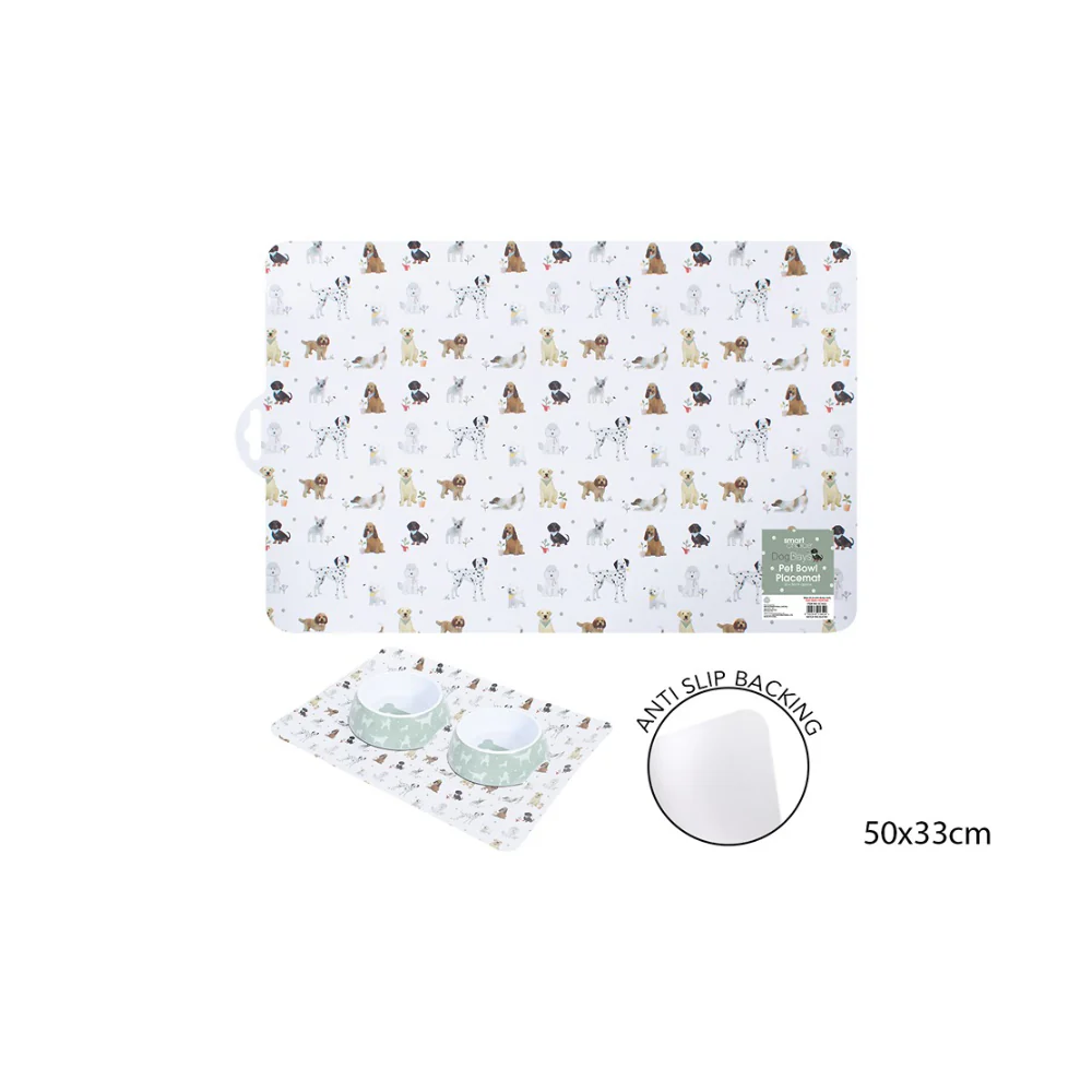 Smart Choice Anti-Slip Dog Food Mat | 50 x 33cm, Dog Print, Rounded Corners