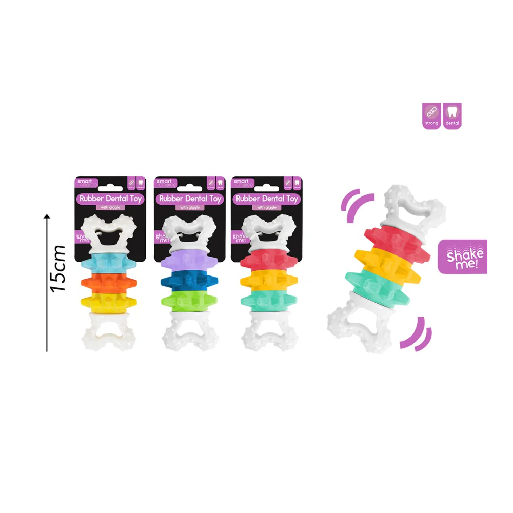 Smart Choice Dental Dog Toy with Giggle Noise | Assorted Colours, 15cm