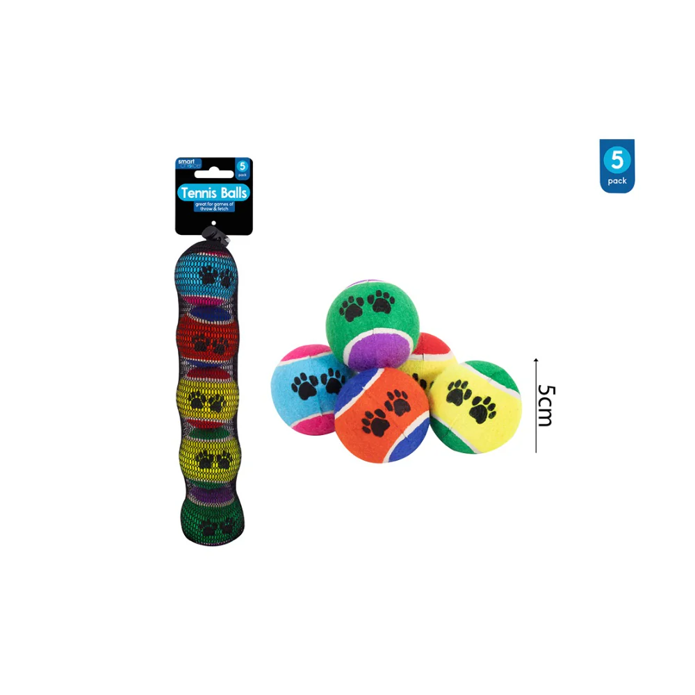 Smart Choice Pet Toy Tennis Balls Pack of 5 | 5cm, Assorted Colours
