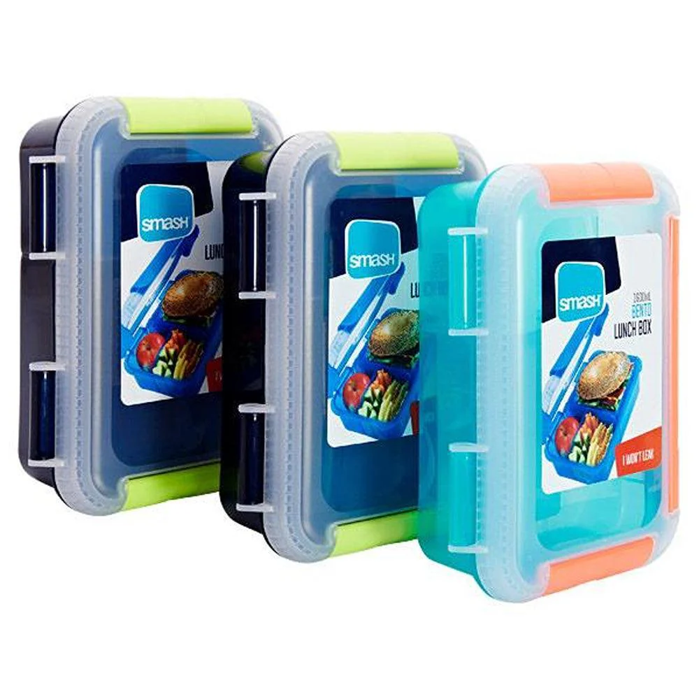 Smash Bento Leakproof Lunch Box with 3 Divided Compartments | Assorted | 1.6L