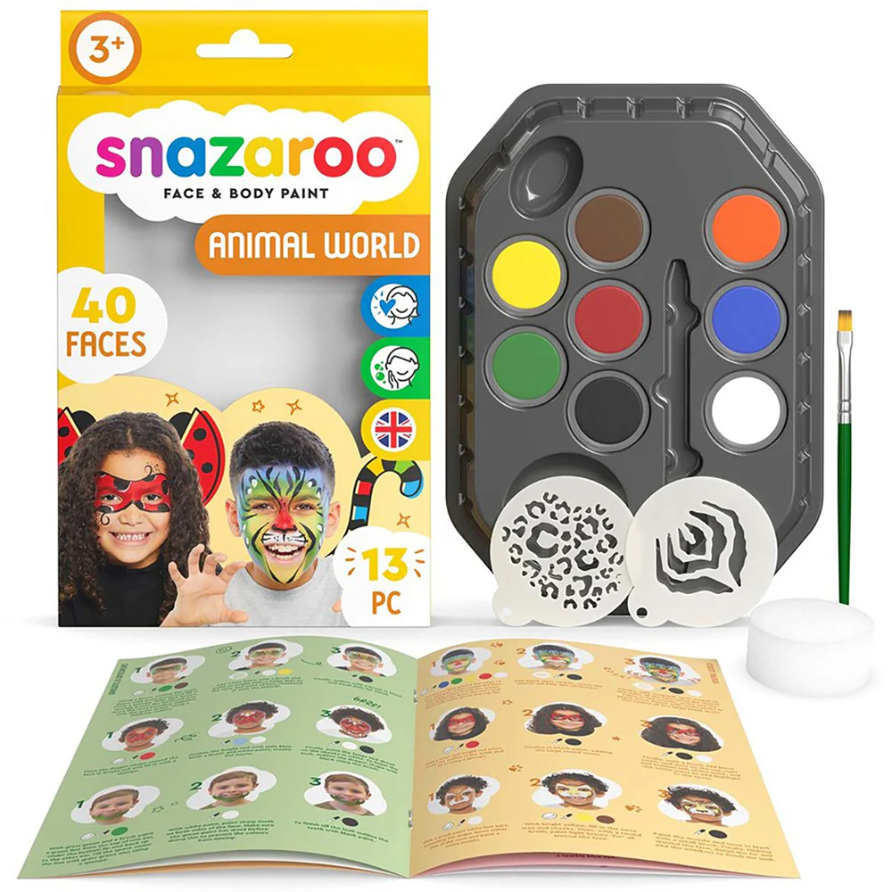Snazaroo Animal World Face & Body Paint Kit | 13 Piece, Paints 40 Faces