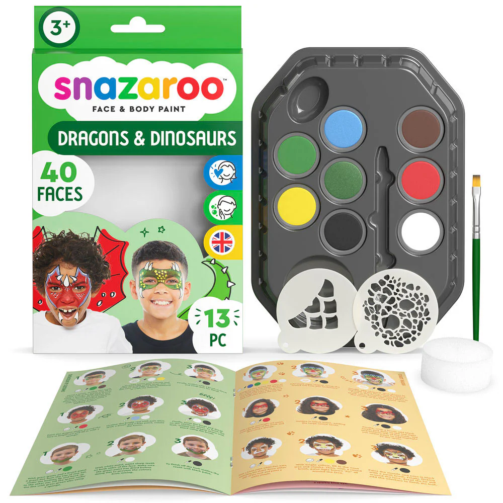 Snazaroo Dinosaur & Dragon Face Painting Kit Face Paints | 40 Faces, Brush