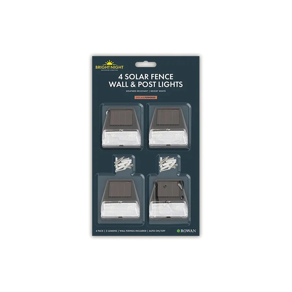 Solar Powered Fence, Wall and Post Lights | Pack of 4, Bright White