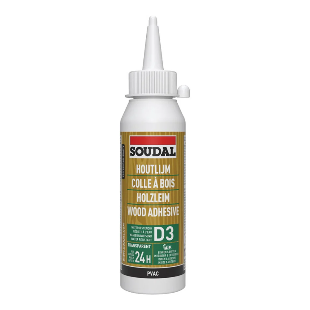 Soudal D3 Wood Adhesive | 125g, Water-Resistant, Dries Transparent