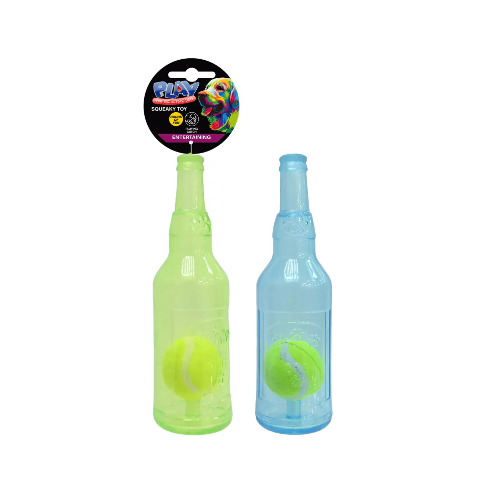 Squeaky Bottle Dog Toy with Tennis Ball | 20cm, Assorted Colours
