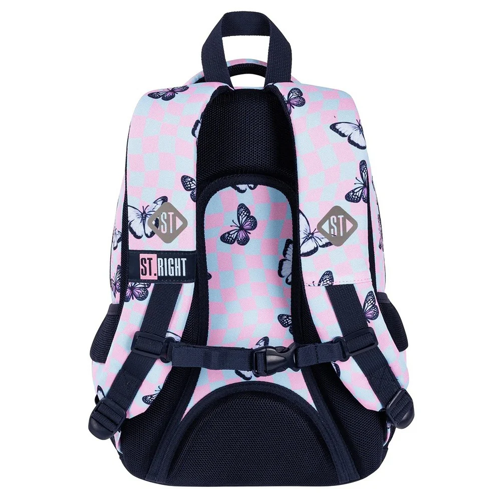 St. Right 17" Chess Butterfly Backpack | Pastel Pink and Blue, Multiple Compartments - Image 2