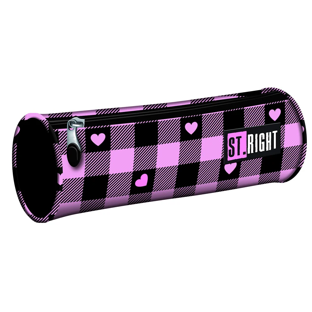 St. Right Pink Checkered Pencil Case Tube | Durable Fabric and Compact Size