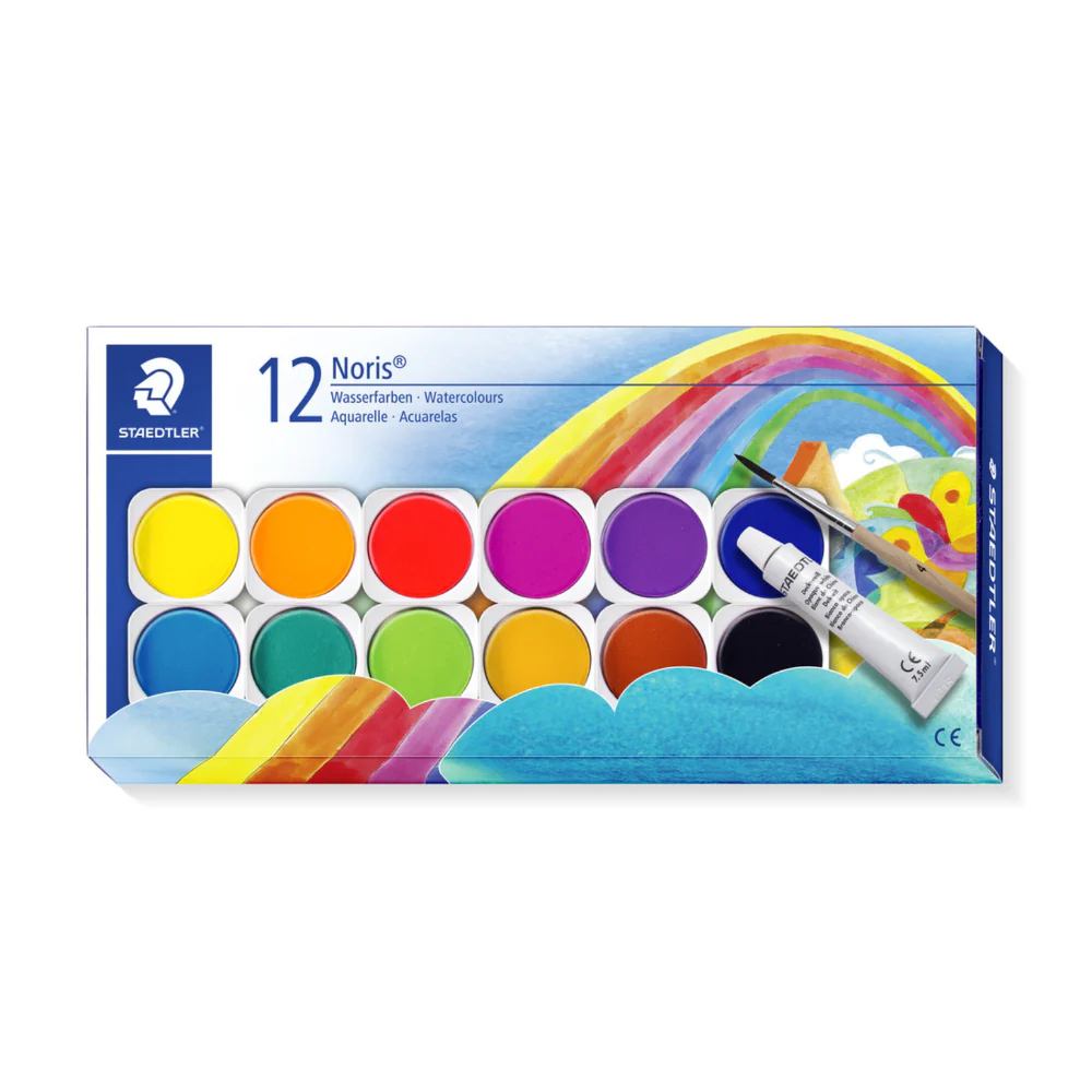 Staedtler Noris Watercolour Paint Set | 12 Assorted Shades, Brush