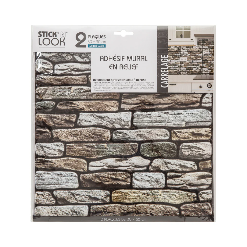 Stick'N Look Taupe Stacked Stone-Effect Wall Tile Stickers | Pack of 2 - Image 2