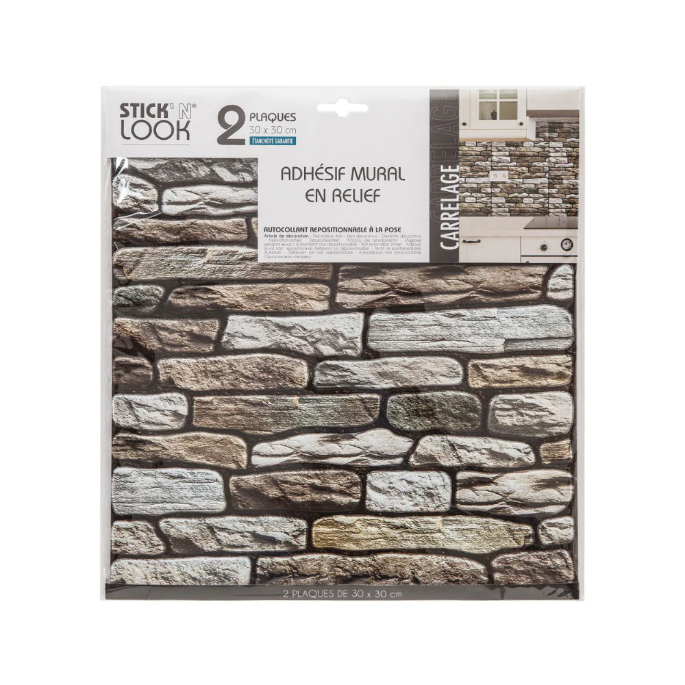 Stick'N Look Taupe Stacked Stone-Effect Wall Tile Stickers | Pack of 2 - Image 3