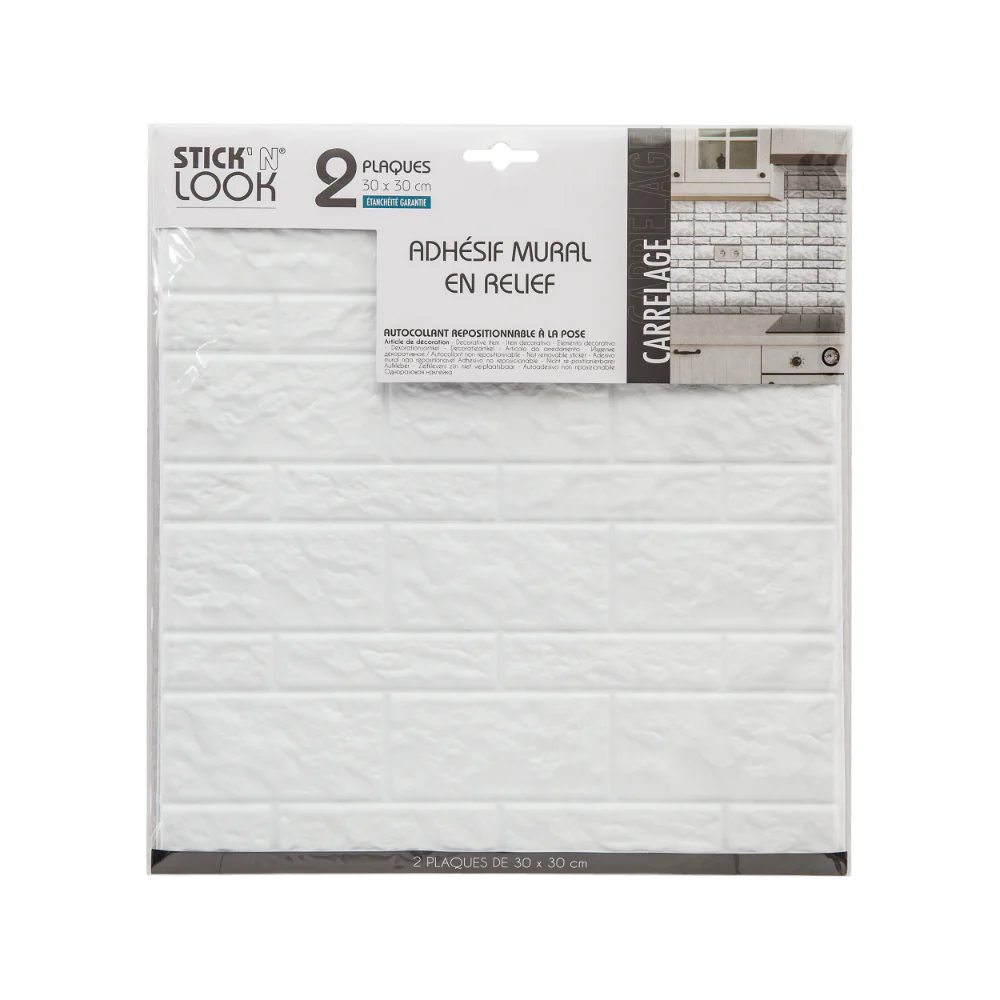 Stick'N Look White 3D Wall Tile Stickers | Pack of 2, 30 x 30 cm