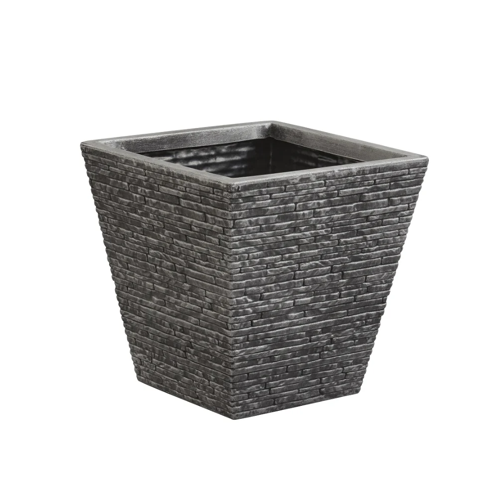 Strata Slate Square Planter | Charcoal, Textured, 33 x 33 x 33cm