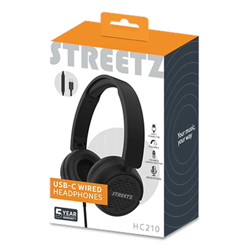 Streetz Black USB-C On-Ear Headphones | Foldable, Adjustable Headband - Image 5