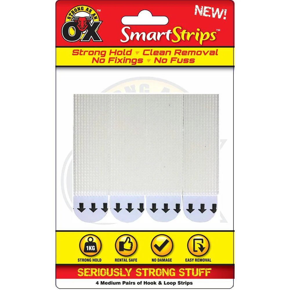 Strong as an Ox Removable White Velcro Hook & Loop Strips - Image 2