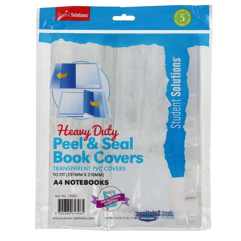 Student Solutions A4 Heavy Duty Peel & Seal Transparent Book Covers | Pack of 5