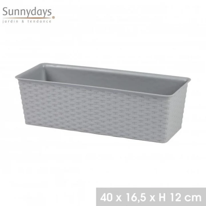 Sunnydays Planter Rattan Effect | Durable Plastic | Light Grey | 40 x 16.5 x 12 cm