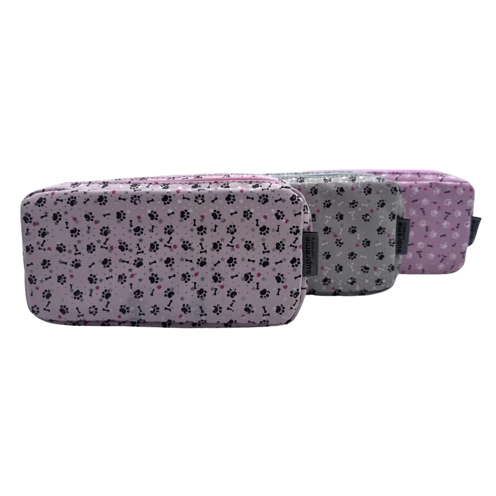 Supreme Double Pencil Case Paws | Light Pink, Grey, Purple