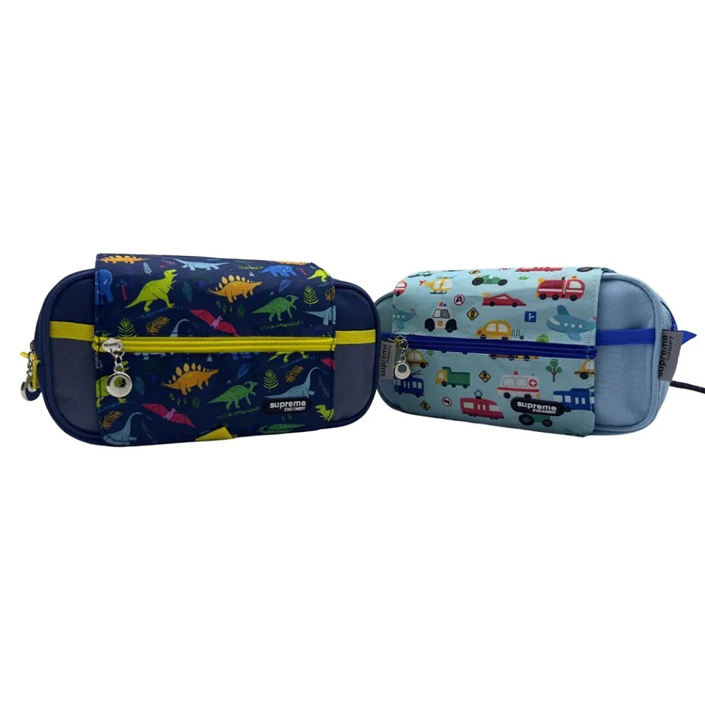 Supreme Triple Pencil Case Boys Style | Dinosaur and Transportation Designs