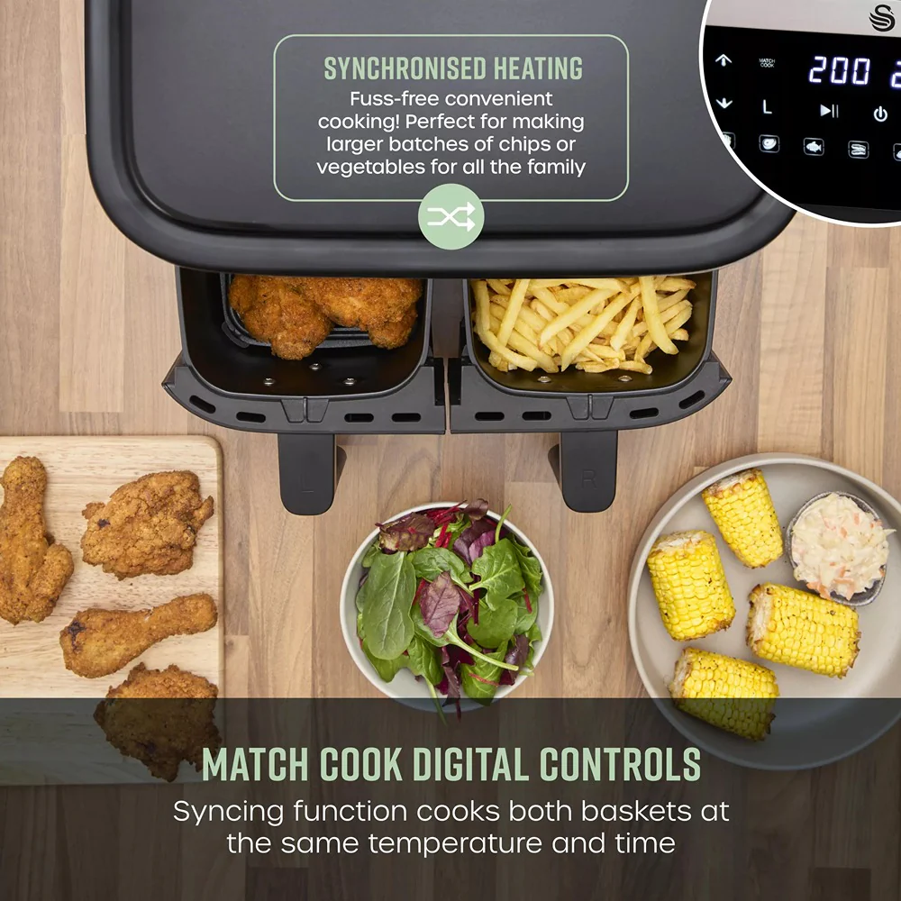 Swan Cyclonic Digital Dual Air Fryer | 7.6L, Dual Cooking Zones - Image 4
