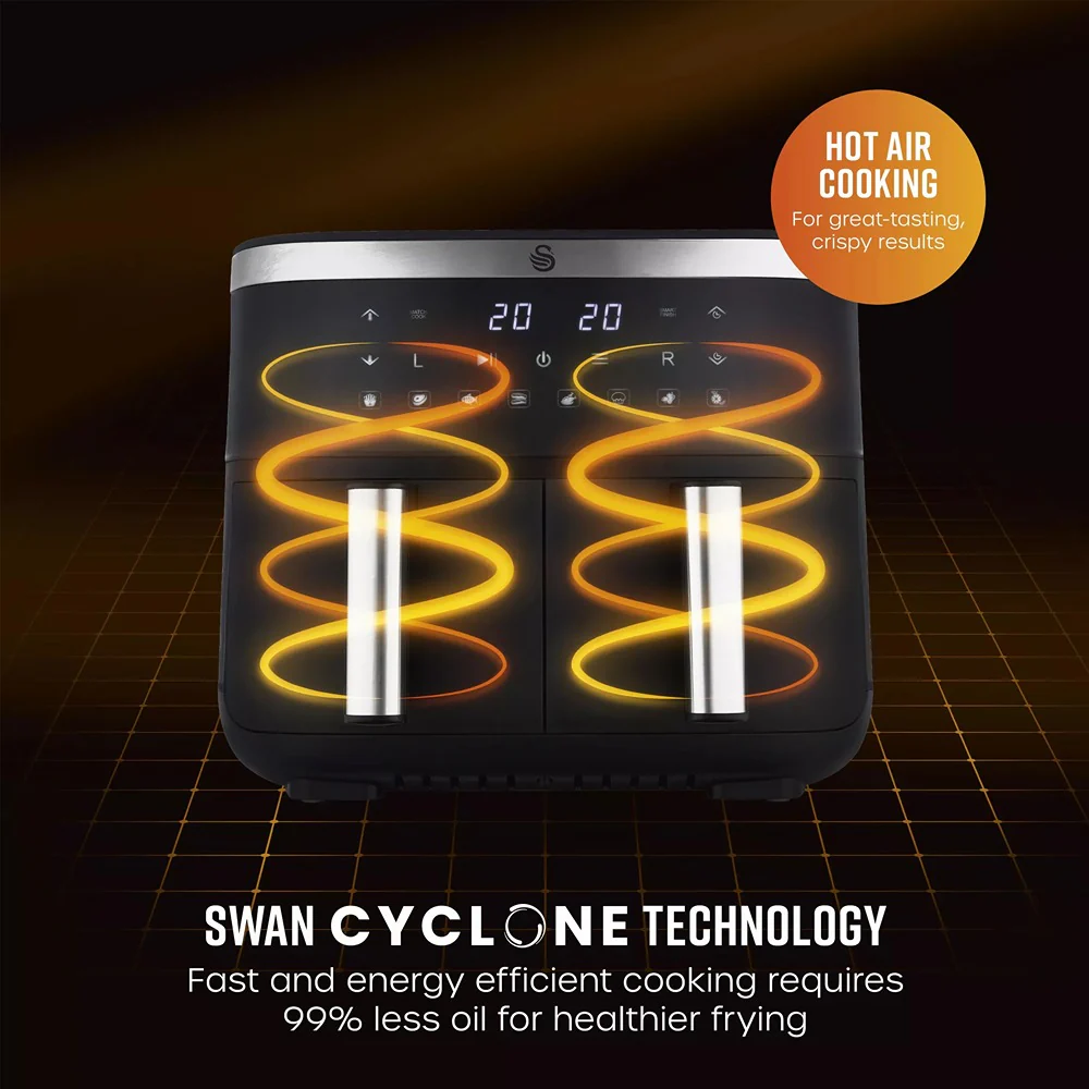Swan Cyclonic Digital Dual Air Fryer | 7.6L, Dual Cooking Zones - Image 5