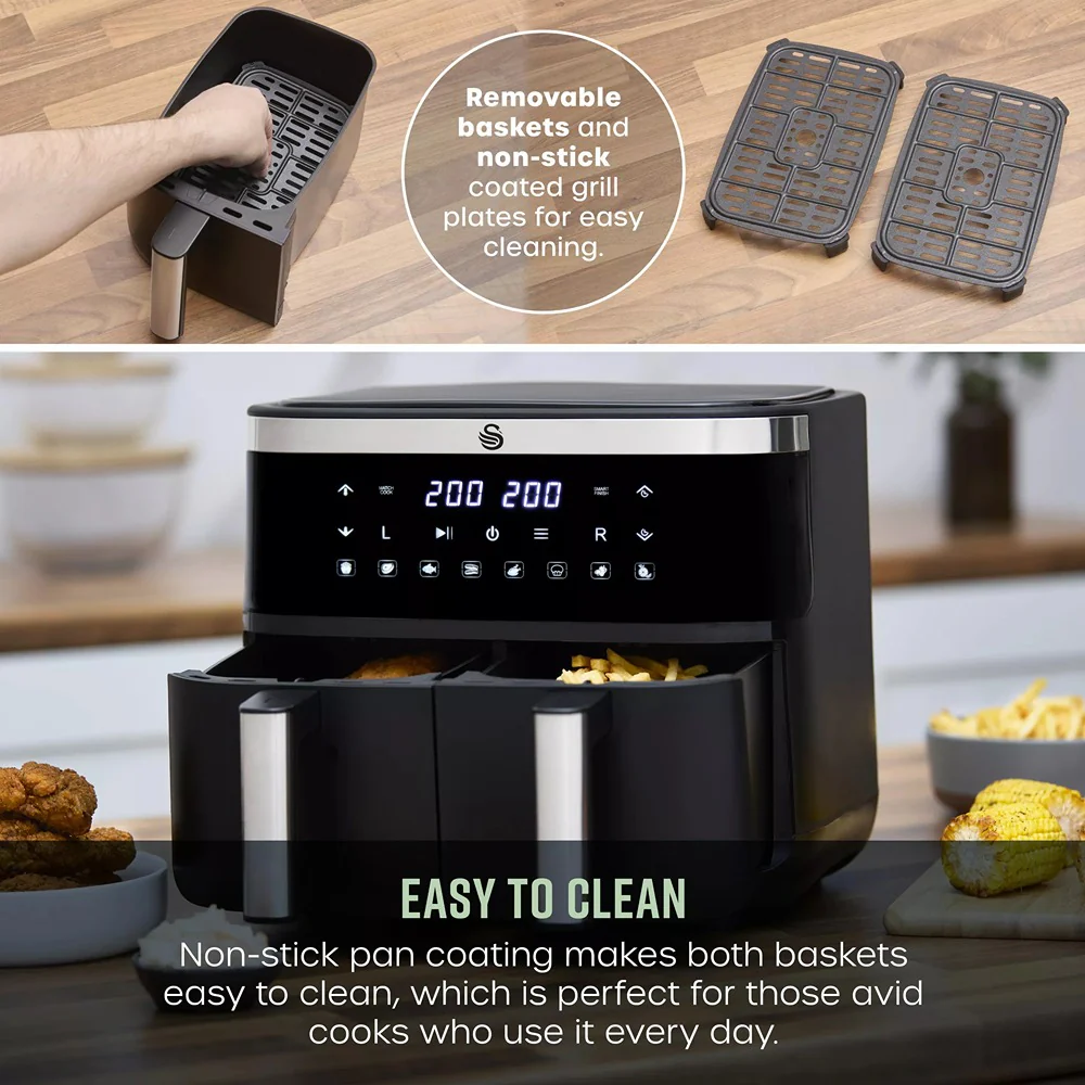 Swan Cyclonic Digital Dual Air Fryer | 7.6L, Dual Cooking Zones - Image 7