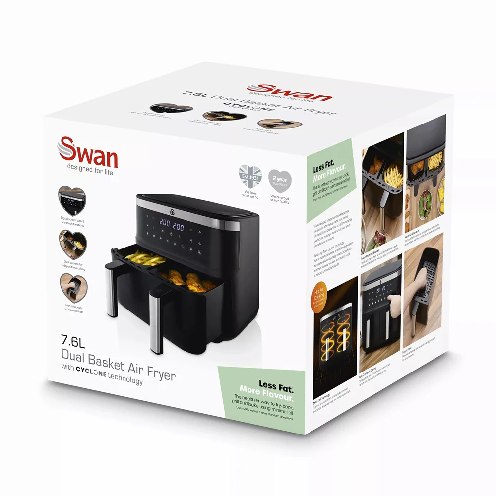 Swan Cyclonic Digital Dual Air Fryer | 7.6L, Dual Cooking Zones - Image 9