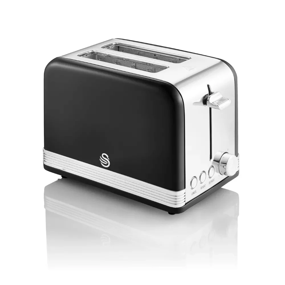 Swan Retro Black 4 Slice Toaster | Browning Control, Cancel, Reheat, Defrost