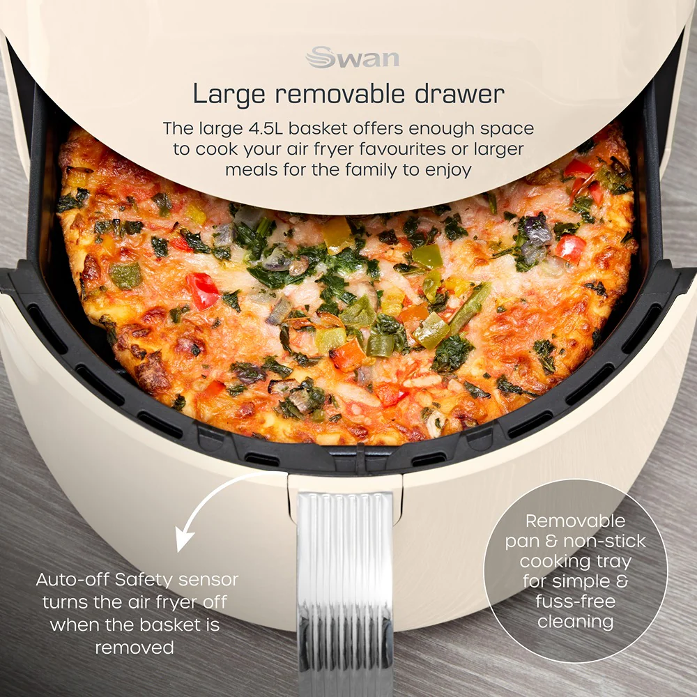 Swan Retro Digital Air Fryer | 4.5L, Cream, Touch Control Panel - Image 3