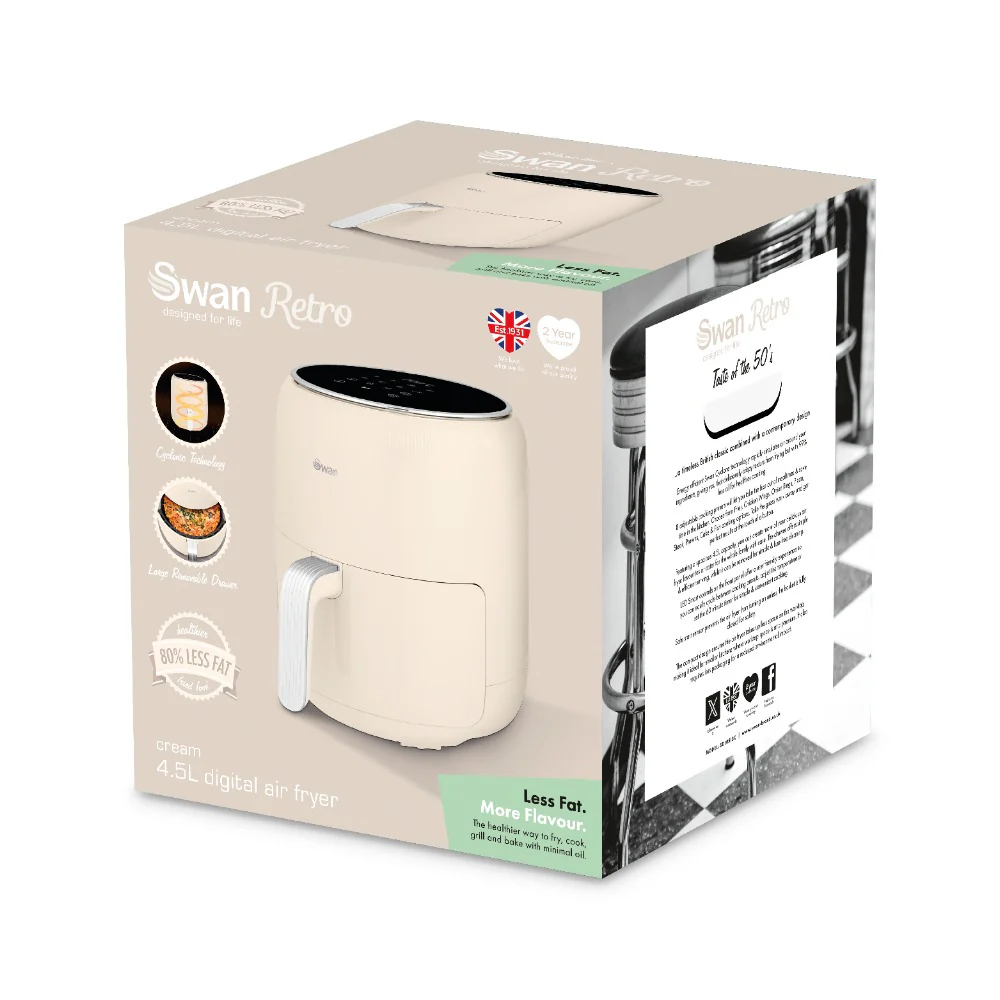 Swan Retro Digital Air Fryer | 4.5L, Cream, Touch Control Panel - Image 6