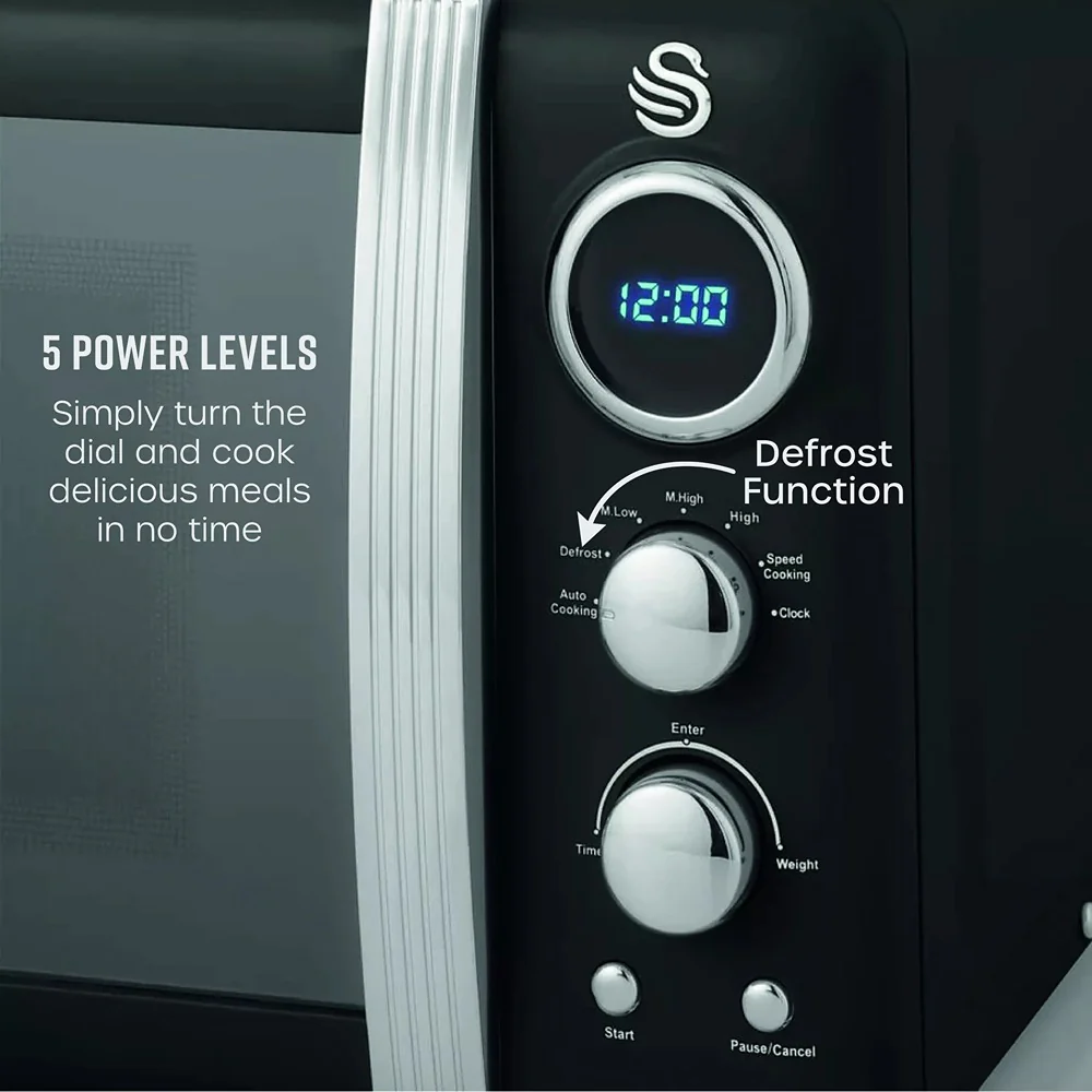 Swan Retro Digital Microwave | 800W, Black Finish - Image 3