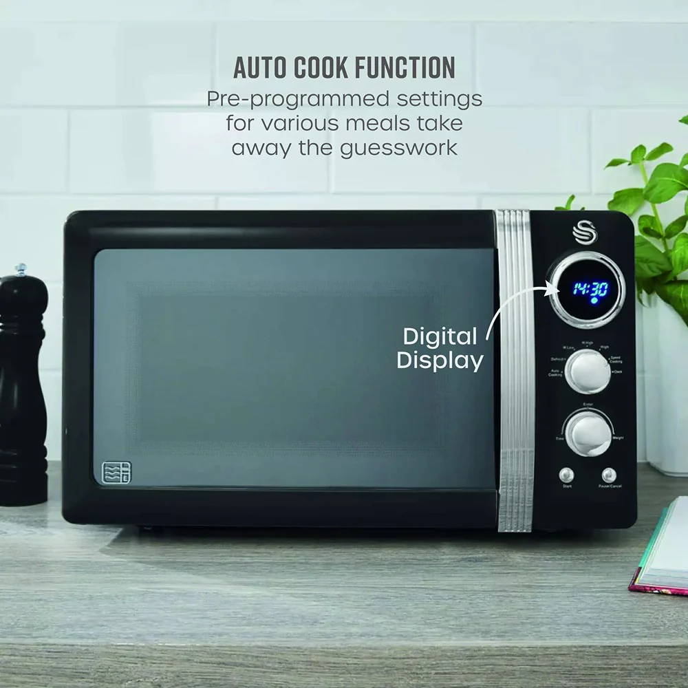 Swan Retro Digital Microwave | 800W, Black Finish - Image 4