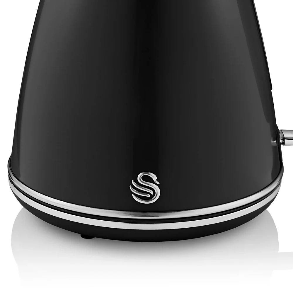 Swan Retro Electric Jug Kettle | 1.5L, Black, Cordless, Chrome Accents - Image 4