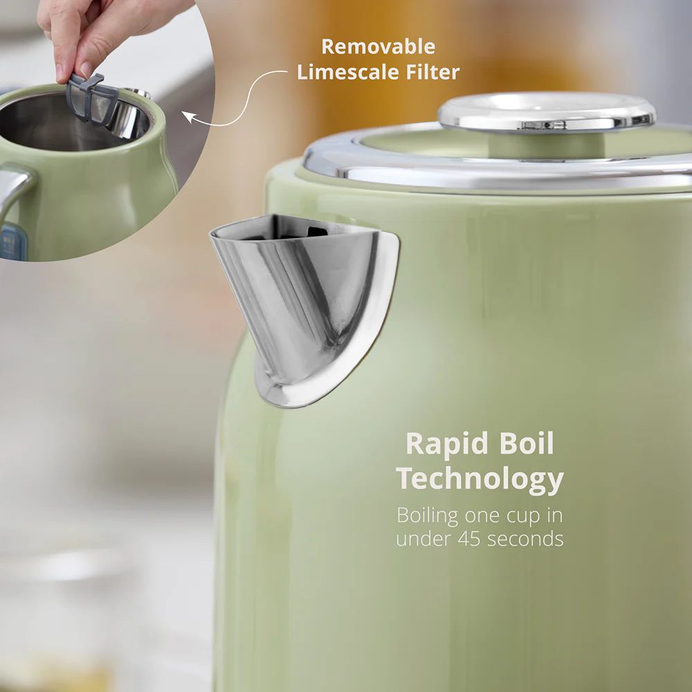 Swan Retro Revive 1.7L Green Jug Kettle | Pastel Finish, Water Window - Image 3