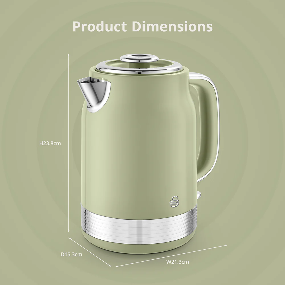 Swan Retro Revive 1.7L Green Jug Kettle | Pastel Finish, Water Window - Image 6