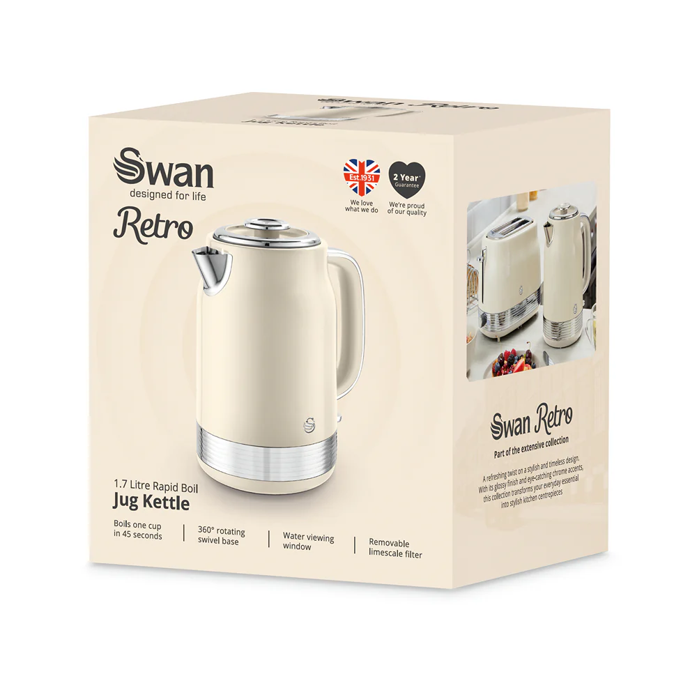 Swan Retro Revive Cream Jug Kettle | 1.7L, Illuminated Power Switch - Image 9