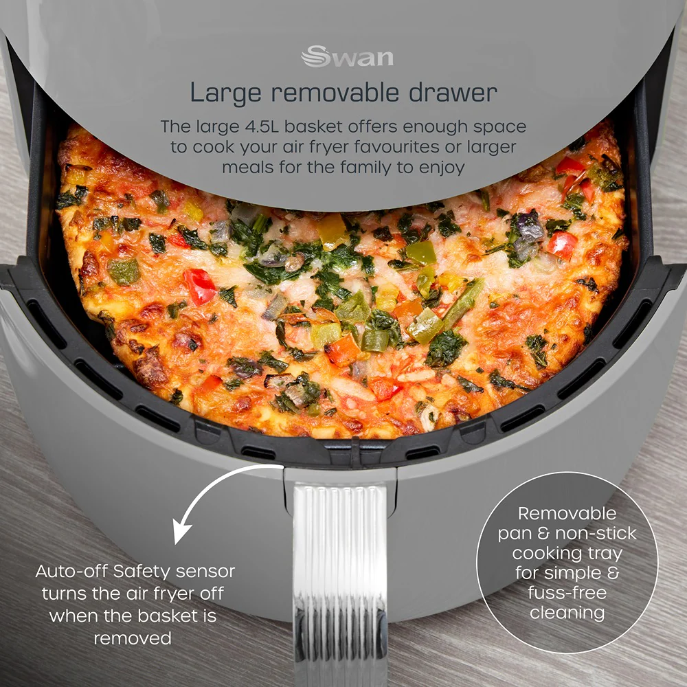 Swan Retro Touch-Control Air Fryer | 4.5L, Grey, Pull-Out Basket - Image 3