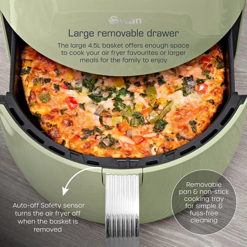 Swan Retro Touch Control Pull-Out Drawer Air Fryer | 4.5L, Sage Green - Image 3