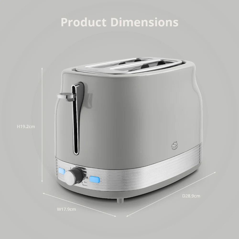 Swan RetroRevive 2 Slice Toaster | Grey, Extra-Wide Slots, Adjustable Browning - Image 2