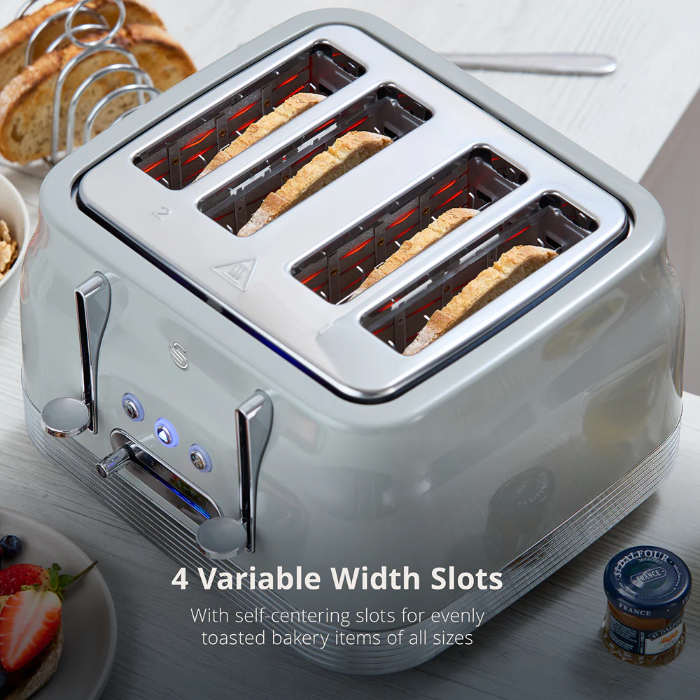 Swan RetroRevive 4 Slice Toaster Grey | Dual Controls, Variable Browning 1–7 - Image 3