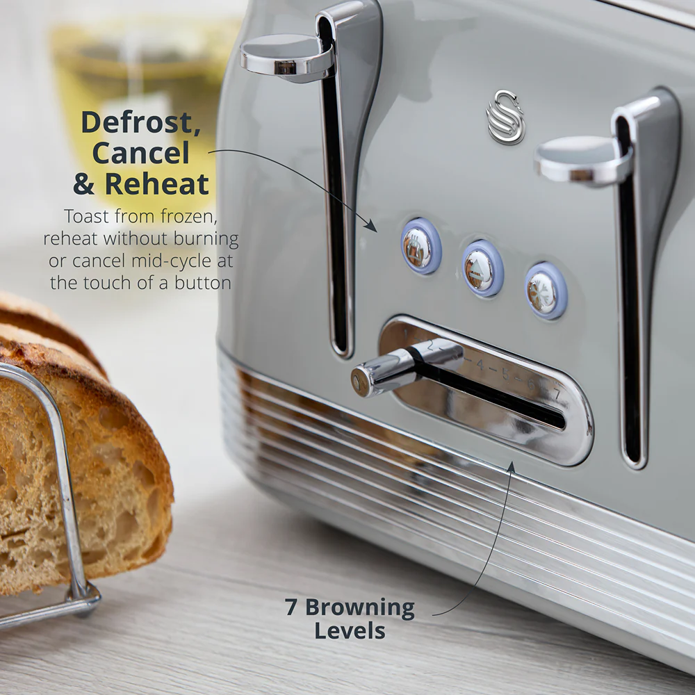 Swan RetroRevive 4 Slice Toaster Grey | Dual Controls, Variable Browning 1–7 - Image 4