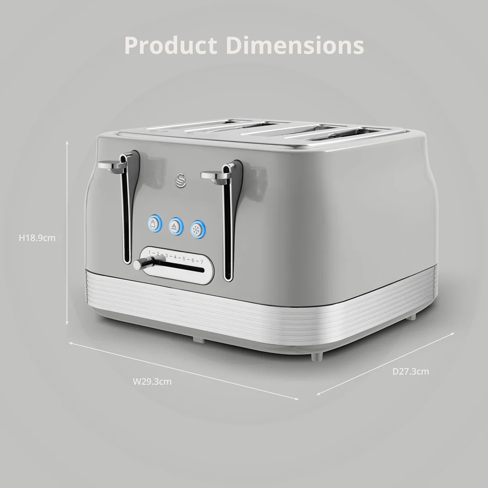 Swan RetroRevive 4 Slice Toaster Grey | Dual Controls, Variable Browning 1–7 - Image 6