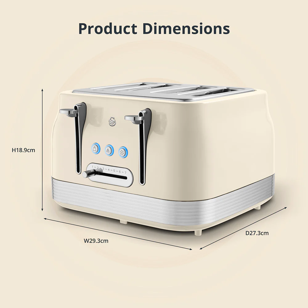 Swan RetroRevive Cream 4 Slice Toaster | Dual Controls, Defrost - Image 7