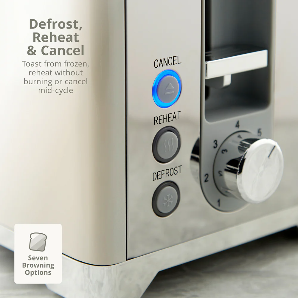 Swan Solace 2 Slice Stainless Steel Toaster | Cream, Reheat & Defrost - Image 3