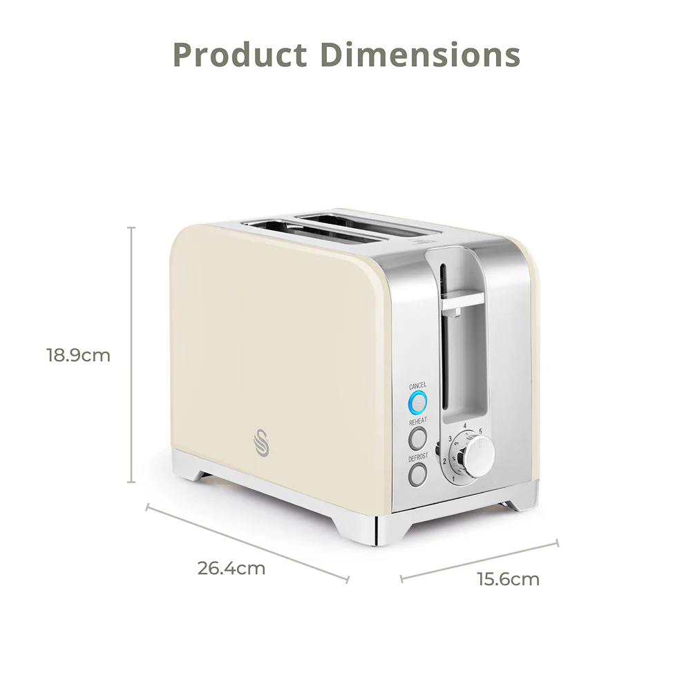 Swan Solace 2 Slice Stainless Steel Toaster | Cream, Reheat & Defrost - Image 5