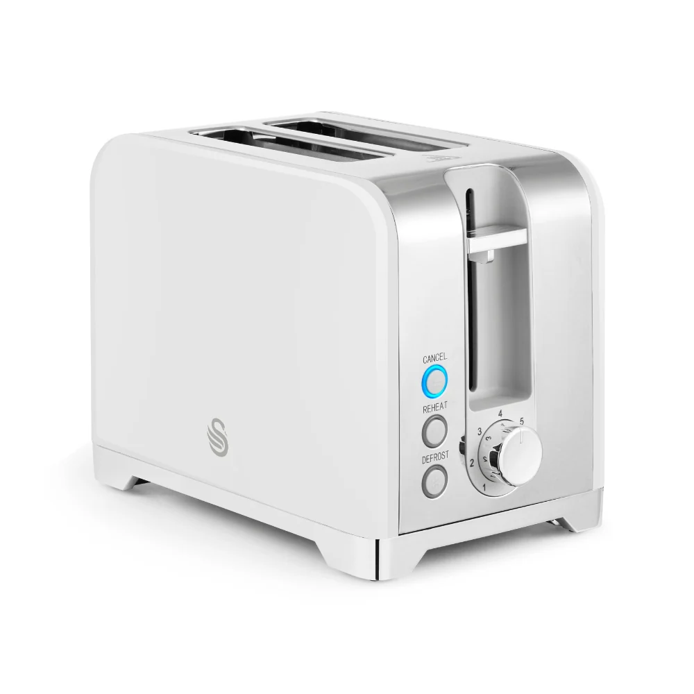 Swan Solace 2 Slice Stainless Steel Toaster | White, Defrost, Reheat